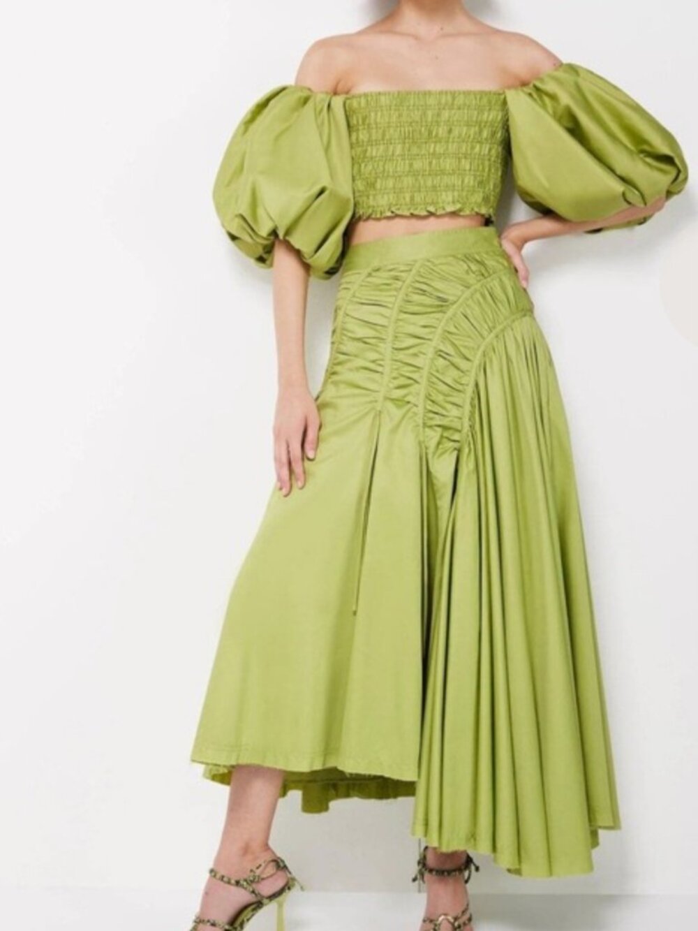 AJE SIREN DRAWSTRING MIDI SKIRT AND TOP - BAYLEAF GREEN